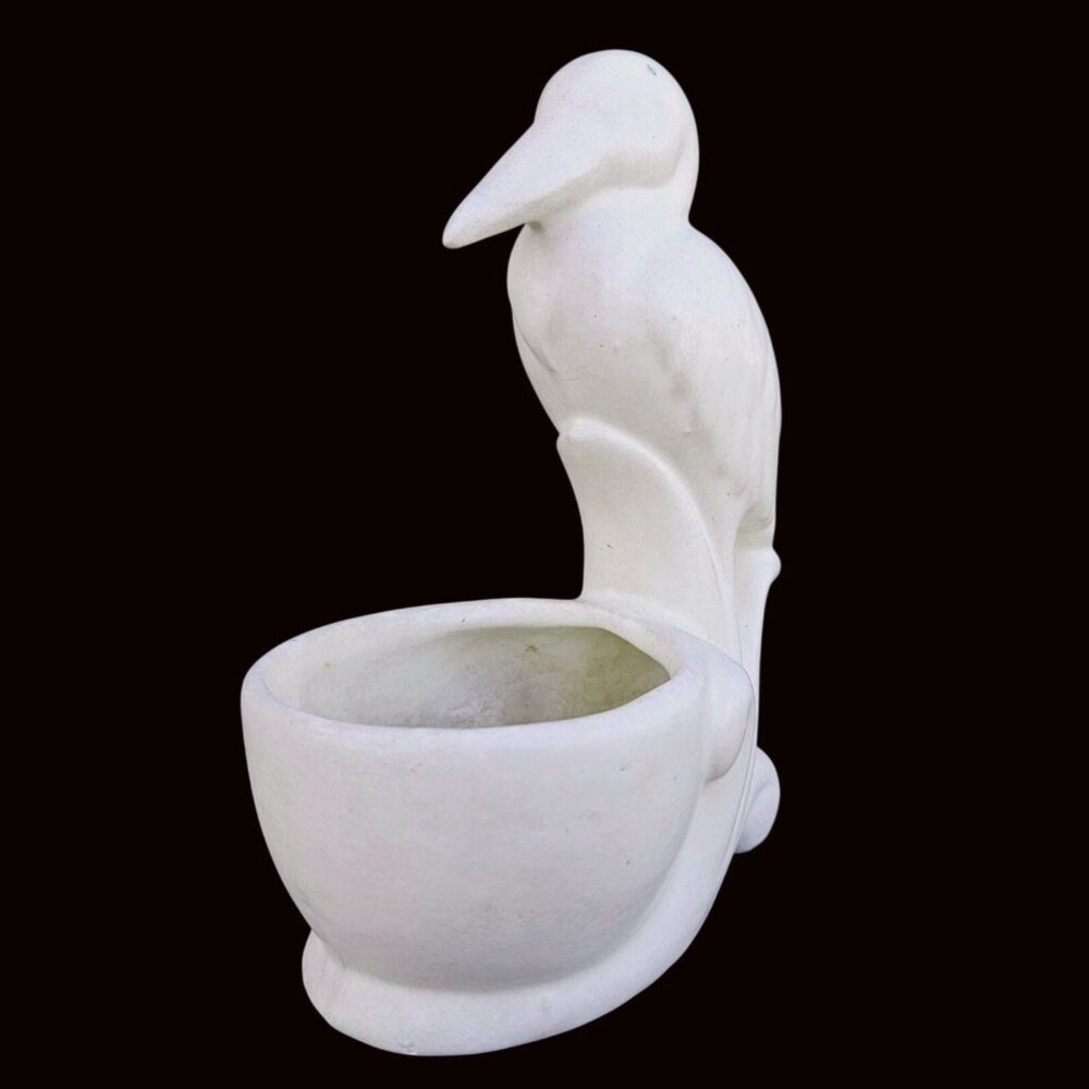 Matte White Pottery Bird Planter Trinket Bowl Mid-Century Modern 6 Inch - Picture 2 of 14